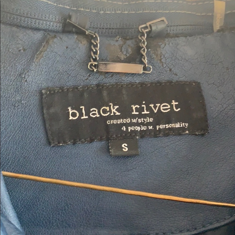 Black Rivet Blue Leather Jacket - Size Small - Picture 4 of 7